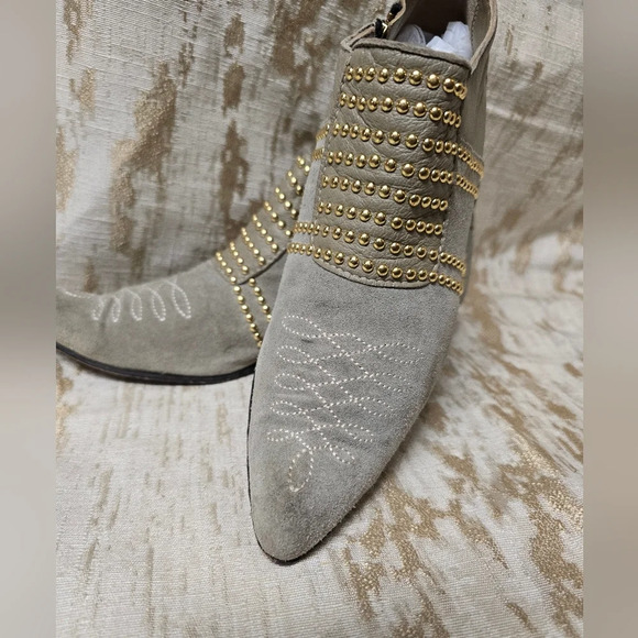 ANINE BING Charlie Low Grey Suede Gold Studded Point Toe Side Zip Shoe 37/7 - Picture 7 of 16